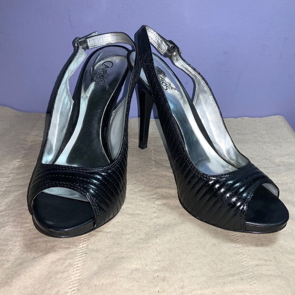 Carlos Santana Commit peep toe sling back black heels Sz 7.5M - Picture 1 of 7